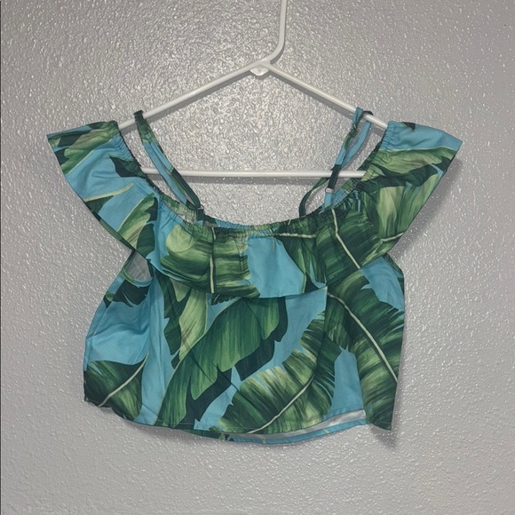 Green and Blue Athletic Shorts with Tropical Leaf Design - Picture 2 of 13